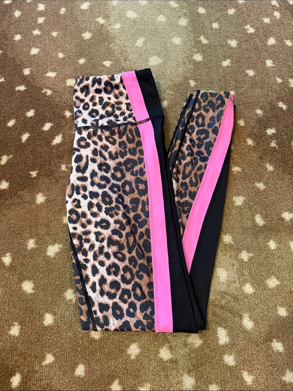 Veronica Beard Leopard Print Leggings with Pink & Black Panels
